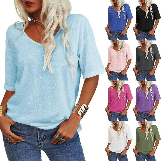 ✨Offerta a Tempo Limitato💥  Maglietta da Donna a Tinta Unita con Scollo a V