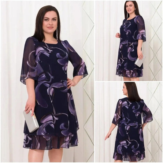 💕Abiti eleganti in chiffon stampato con nuove maniche arricciate del 2025.