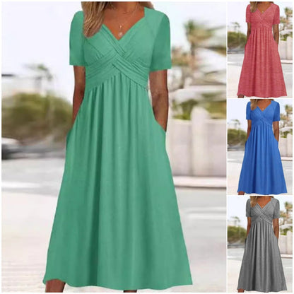 🍀 ULTIMO GIORNO DI SALDI: 50% DI SCONTO 🍀 Abiti Lunghi da Donna con Scollo a V e Maniche Corte