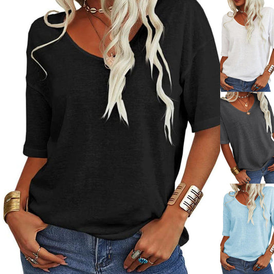 ✨Limited-time offer:￡9.99💥Women's Solid Color V-Neck T-shirt [On Sale & Quick Shipping!]