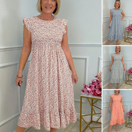 🎉🌷Promozione calda 50% OFF💃Vestito Elegante da Donna con Stampa Floreale a Vita Alta e Maniche a Volant